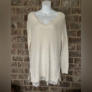 Anthropologie Knitted & Knotted Lace Trim Betten Sweater Tunic in Cream S NWT